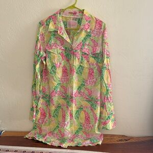 Lilly Pulitzer Floral Patchwork Shirt in Pink, Green, and Yellow